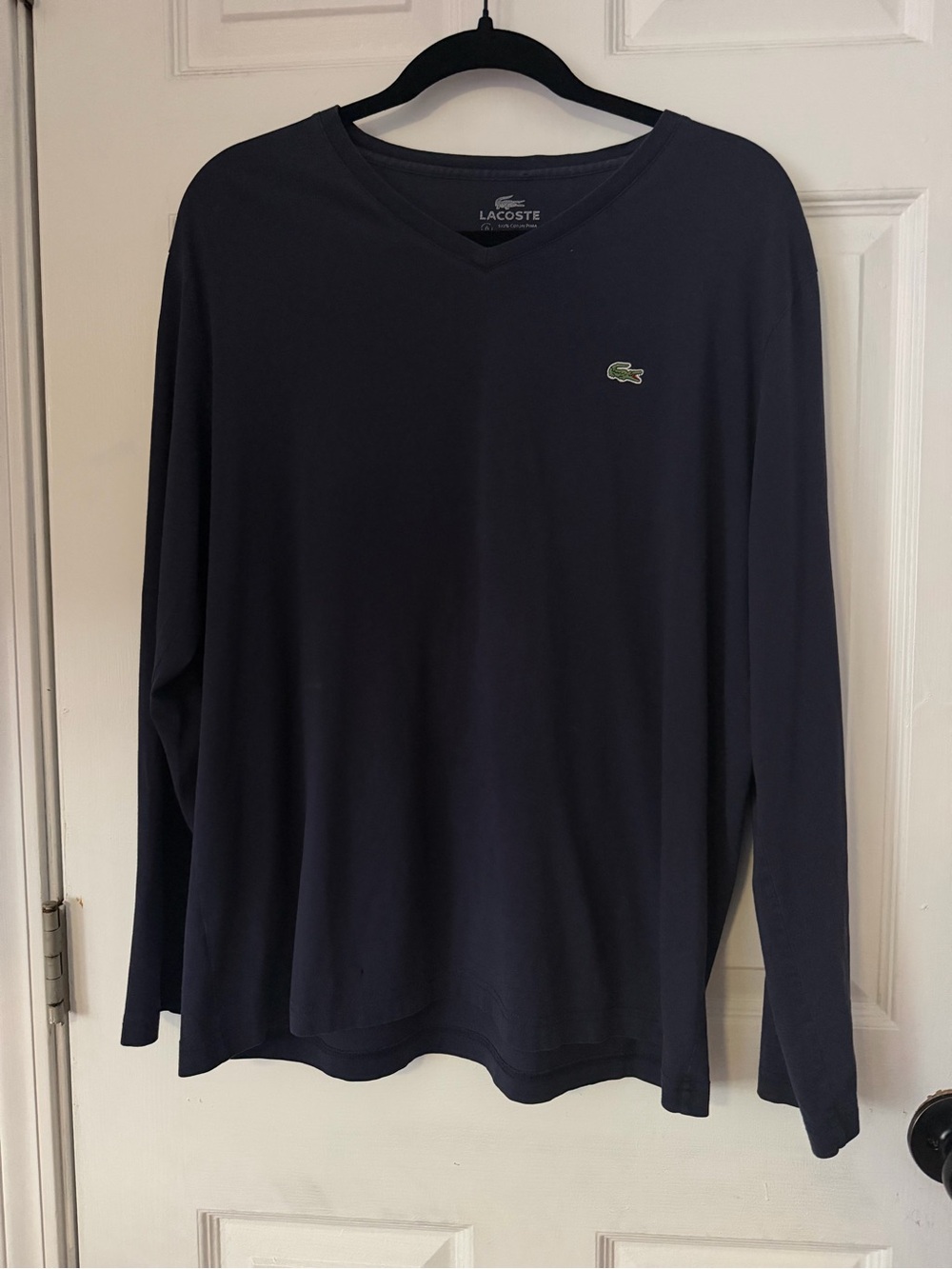 Lacoste Pima Cotton V Neck Long Sleeve Shirt Men’s XL Navy